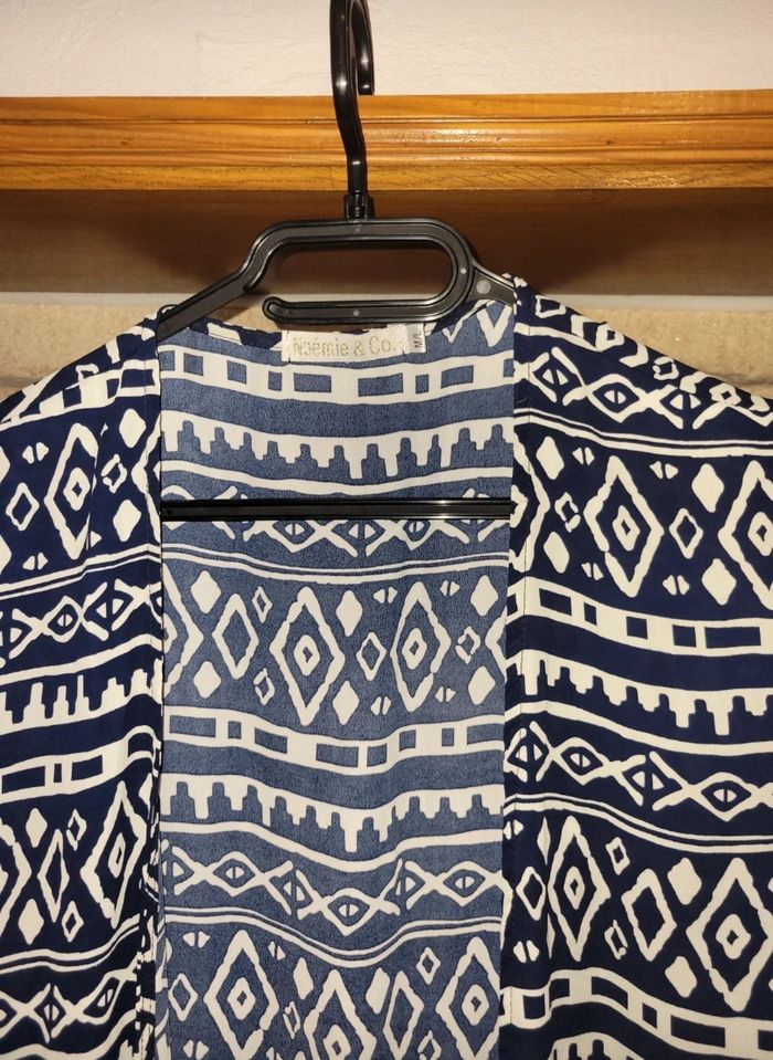 Gilet de plage lomg Bohème - Imprimé Ethnique Bleu & Blanc - photo numéro 4
