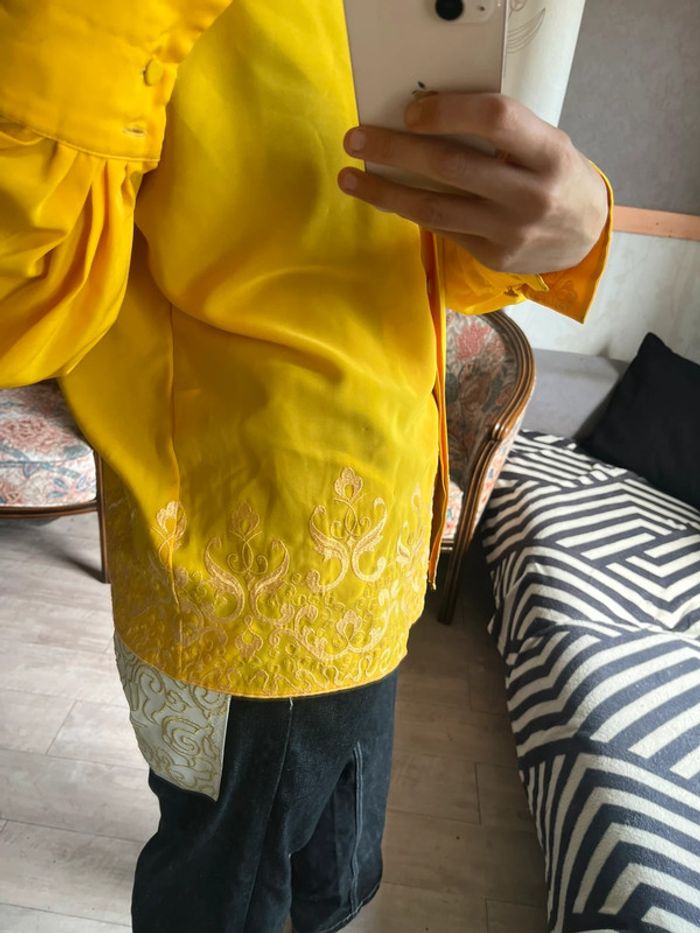 Chemise jaune vintage bohème country old money dentelle brodée - photo numéro 4