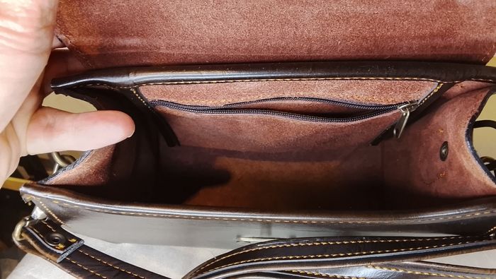 Cartable en cuir véritable marron - Vintage avec bandoulière - Neuf - photo numéro 4