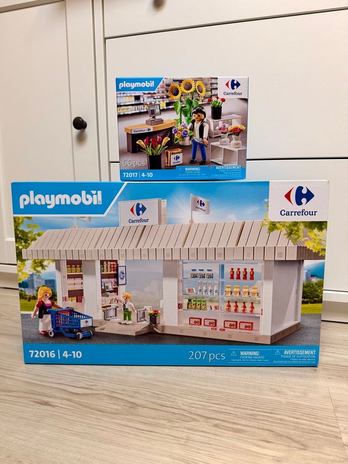 Lot de 2 playmobil carrefour supermarché fleuriste
