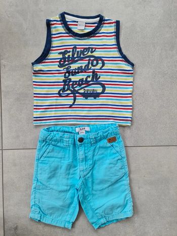 Ensemble été T-shirt marcel sans manches et short 3 ans