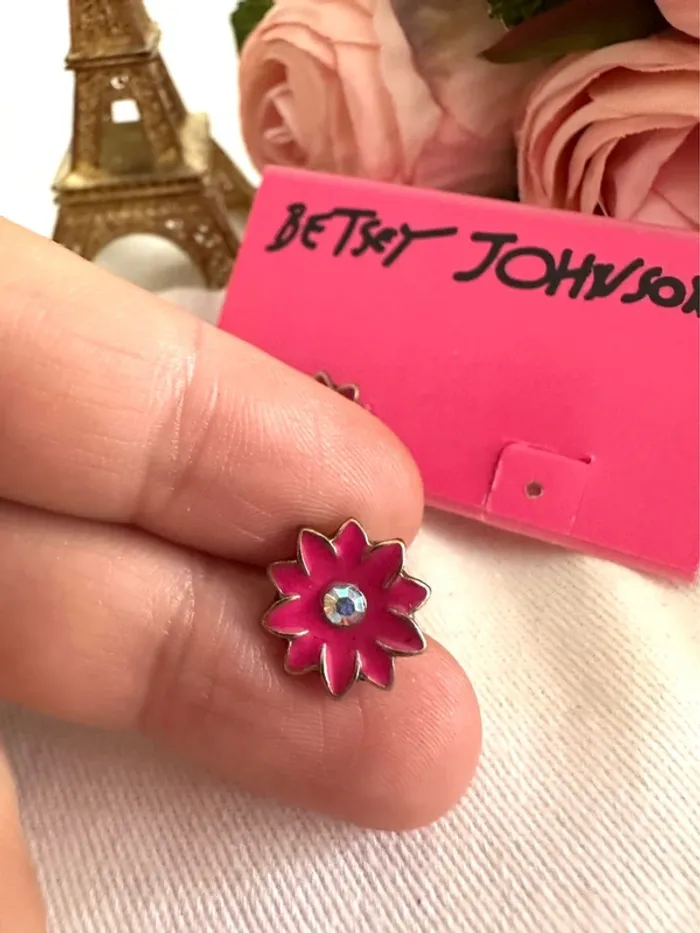 Boucles d’oreilles Betsey Johnson fleurs roses à strass - photo numéro 3