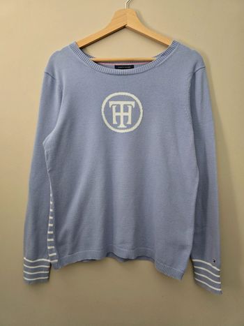 Pull Tommy Hilfiger lavande L logo TH rayédans le dos / casual chic doux