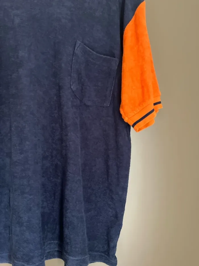 Polo homme manches courtes coton éponge bleu et orange taille L Zara - photo numéro 4