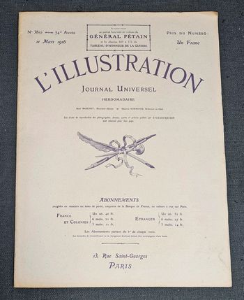 Ancien journal universel.
"L'illustration".
Numéro 3810.
11 mars 1916