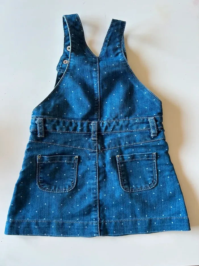 Robe salopette en jean bleu à pois blanc - photo numéro 2