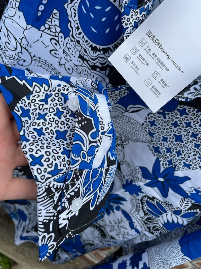 Chemise manches longues homme motif floral bleue vintage chinois - photo numéro 12