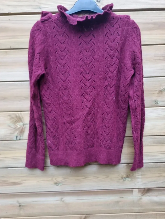Pull bordeaux avec laine et alpaga taille S - photo numéro 4