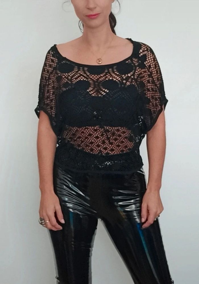 Top loose crochet noir ajouré sexy taille unique - photo numéro 5