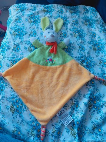 #5 Grand doudou chien ou lapin jaune et vert Mots d'enfants