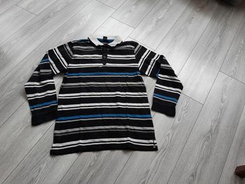 Polo raye bleu bris blanc
