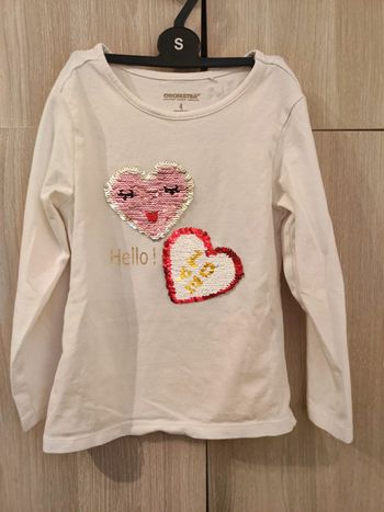 T shirt manches longues blanc coeur strass 4 ans Orchestra