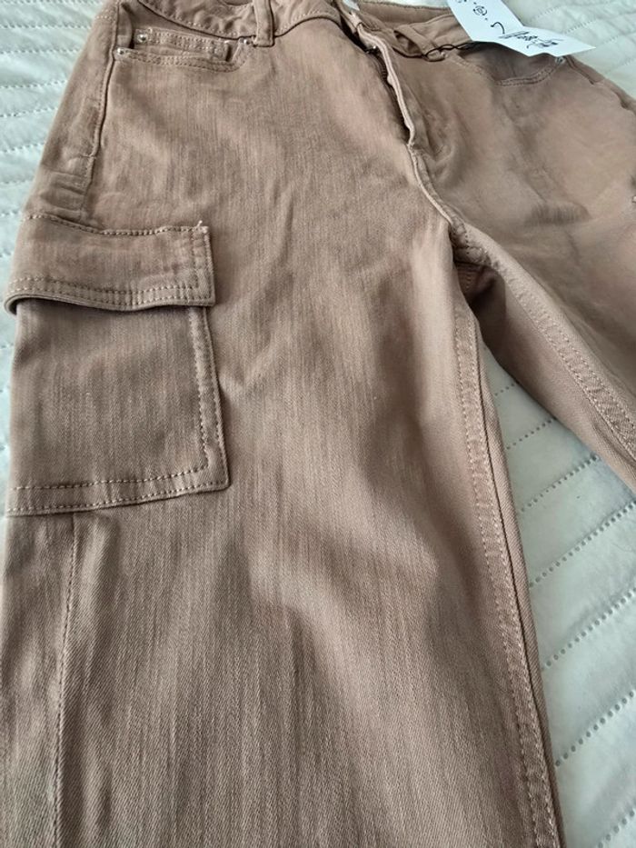 Pantalon jean cargo femme beige camel - photo numéro 3