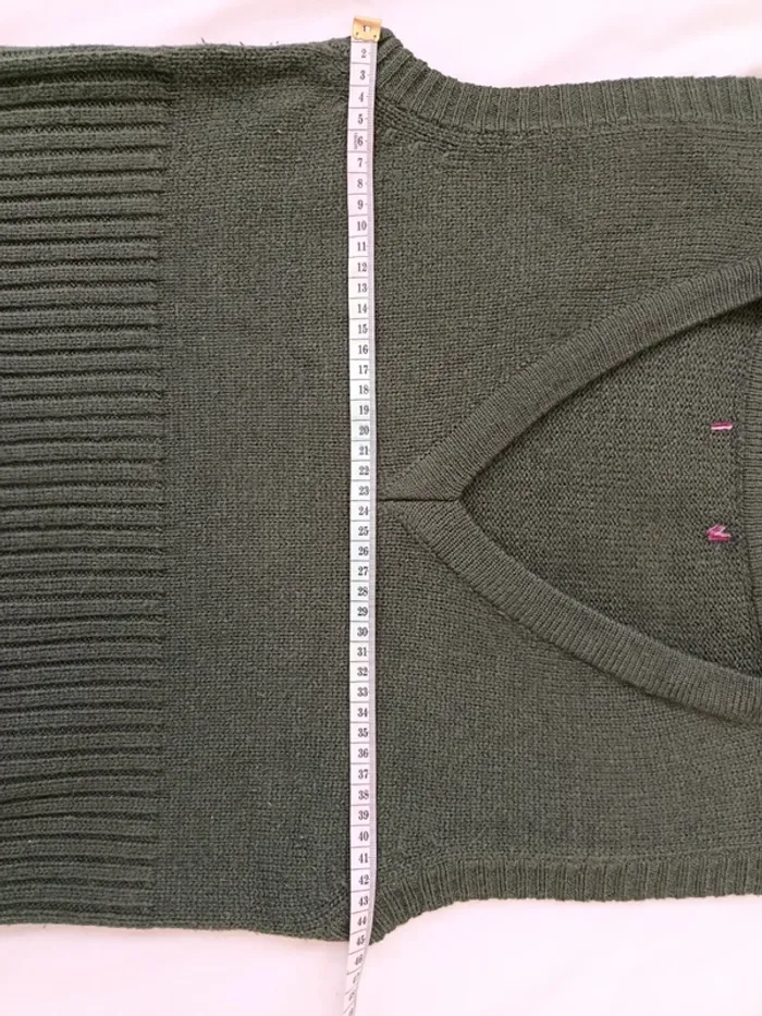 Pull en maille vintage col v sans manches vert/kaki taille 38 - photo numéro 5