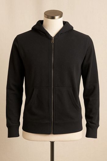 💚Sweat zippé noir à capuche – basique unisexe – 12 ans