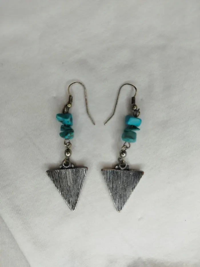 Boucle d'oreille pendantes motifs aztèque - pierre turquoise triangle - photo numéro 4