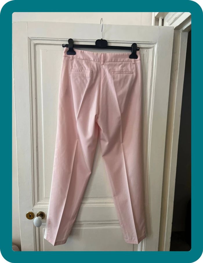 Pantalon carotte laine fine rose à bandes blanches taille 36 - Pablo - photo numéro 5