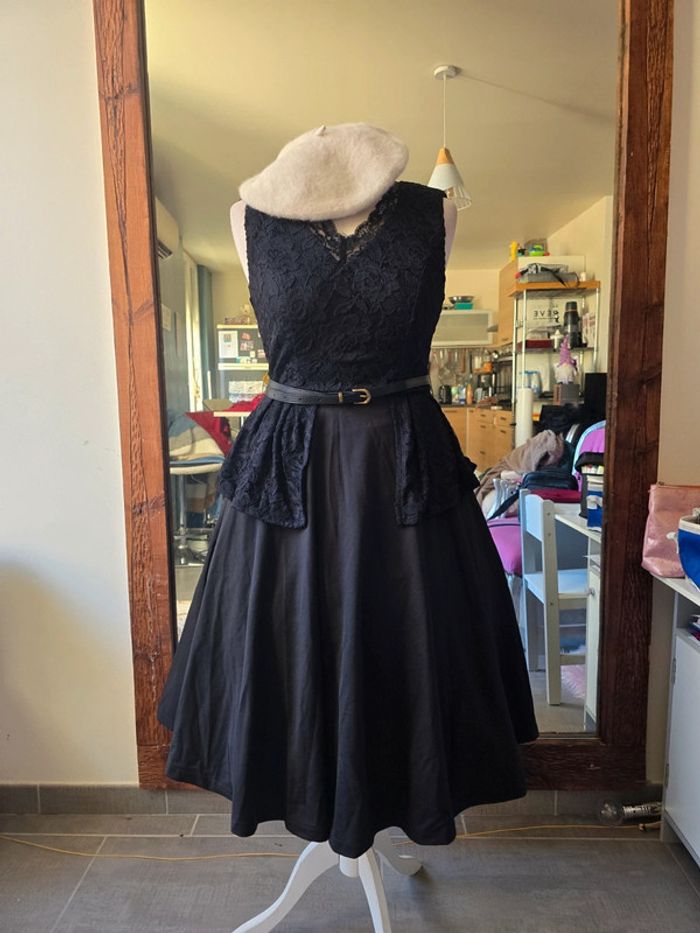 Robe pinup sublime cérémonie bi matière + ceinture belle poque neuve