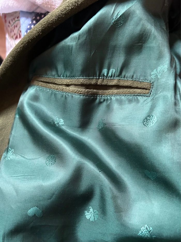 🌲Veste blazer cuir daim vert sapin vintage autrichien trachten suede leather blazer🌲 - photo numéro 18