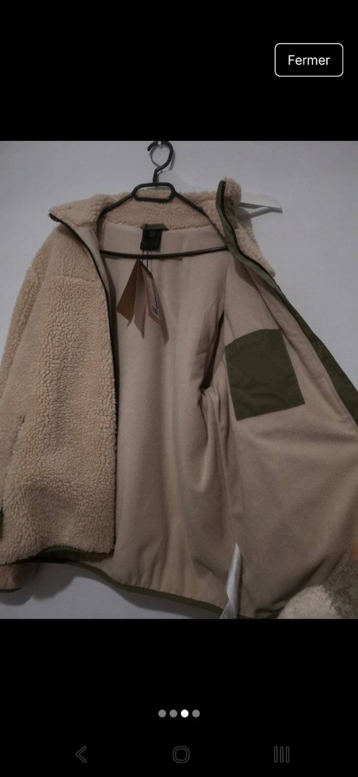 Manteau polaire hiver sherpa crème / kaki Modèle Walnut - photo numéro 3