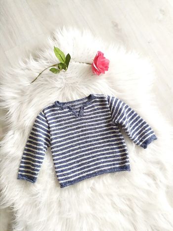 Pull coton bébé fille tricoté main à rayures 24 mois