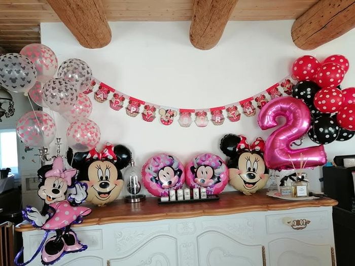 Lot décorations anniversaire fille 1 et 2 ans Minnie tons rose et rouge BE 🎈 - photo numéro 6