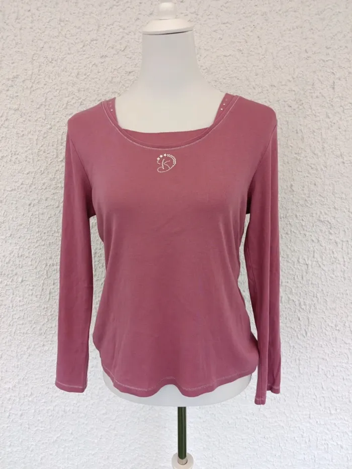 T-shirt manches longues strass rose taille L