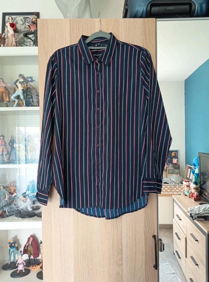 Chemise oversize bleu marine rayé blanc et rouge neuve Jennyfer - Taille S 36