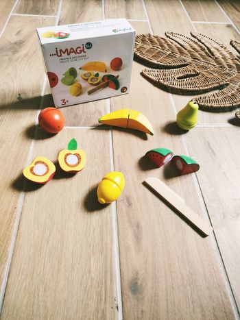 🍉Jeu d'imitation - Dinette en bois set fruits à découper-marque Oxybul