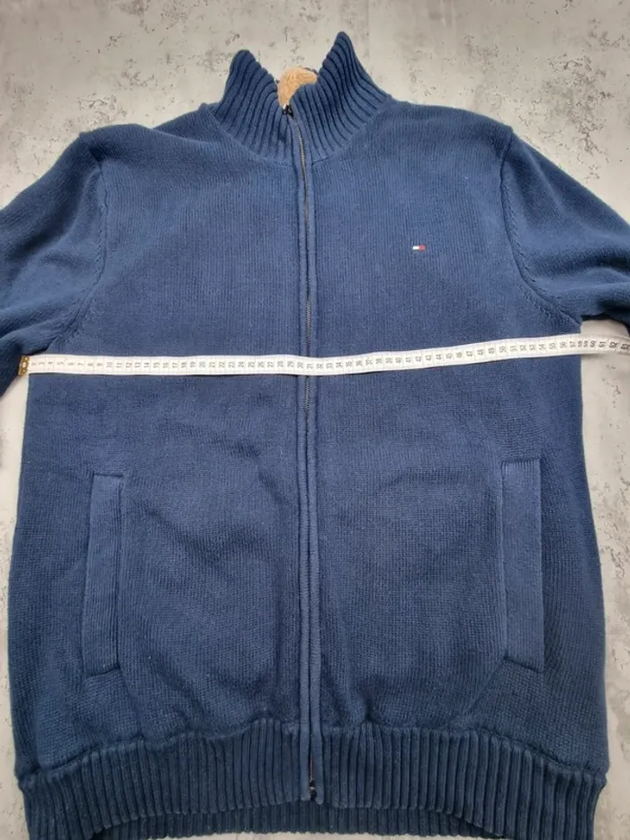 Pull zippé fourré Tommy Hilfiger bleu marine L Hommes (mesures en photos) - photo numéro 7