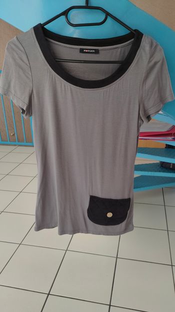 tee shirt gris/noir taille 36 MORGAN avec petite poche couture