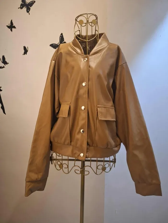 Veste en simili cuir marron clair - Made in italy