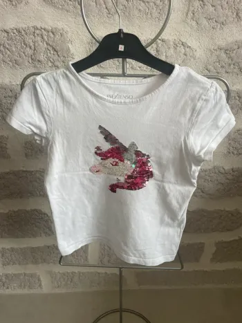 Tee shirt sequin réversible licorne fille 6 ans in extenso blanc rose
