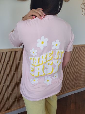 T-shirt oversize Take it easy rose/jaune Taille unique