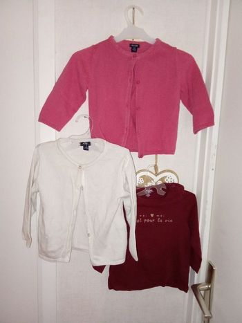 Lot de 3 hauts bébé fille 12 mois, gilets et pulls manche longue Kiabi