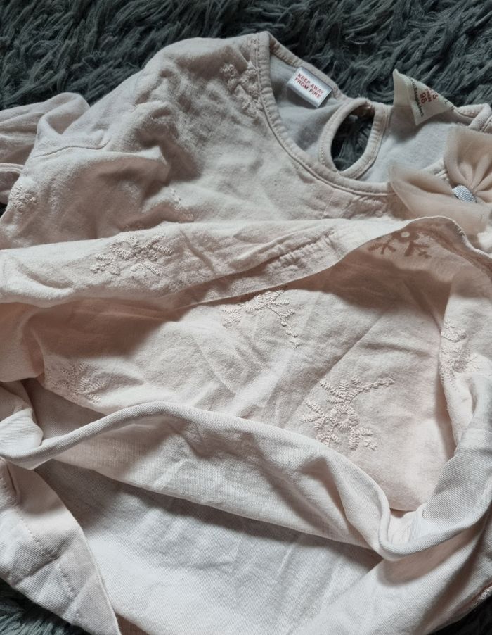 T-shirt manches longues avec fleurs brodée et nœud papillon 2-3ans - photo numéro 5