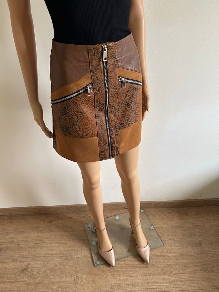 Jupe marron bi matière River Island taille européenne 36 jamais portée - photo numéro 2