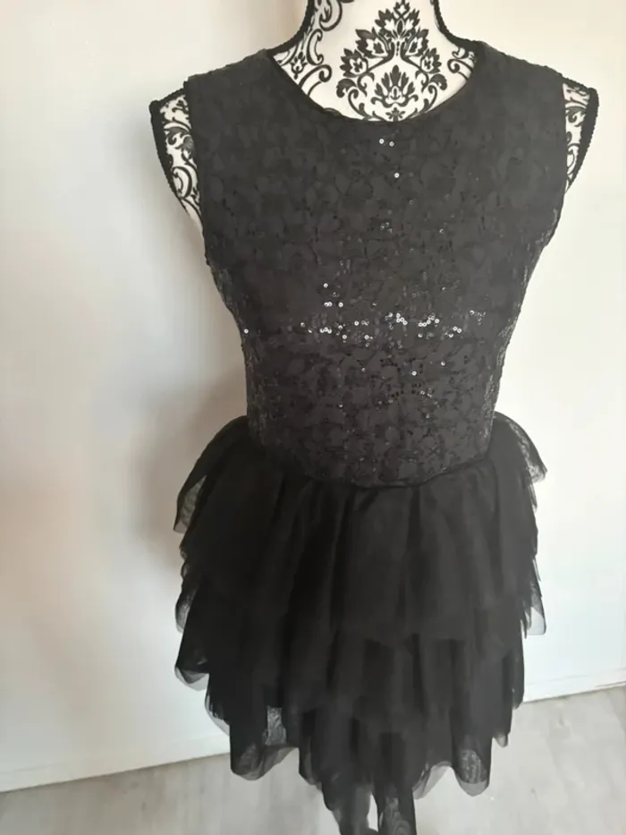 Petite robe de soirée noire en sequins et tulle 36 - photo numéro 2
