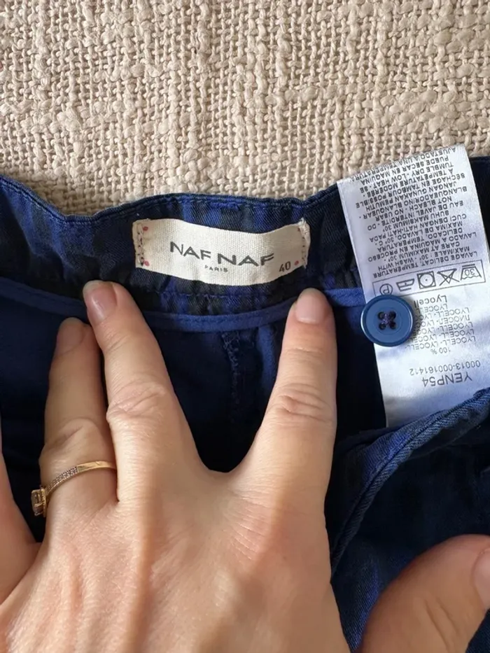 Pantalon Naf Naf taille 40 – Bleu électrique / noir à motif - photo numéro 3