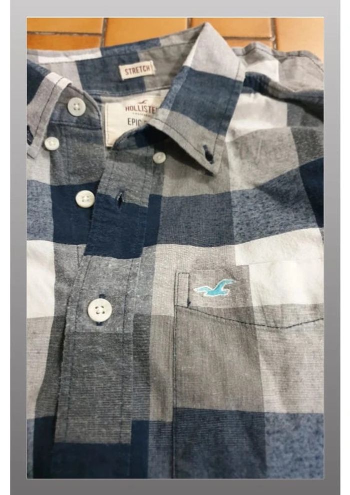 Chemise à carreaux homme Hollister XS strech gris/bleu/blanc - photo numéro 4