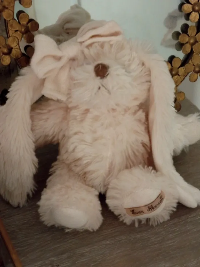 Lapin doudou écru grand noeud Louise Mansen - photo numéro 9