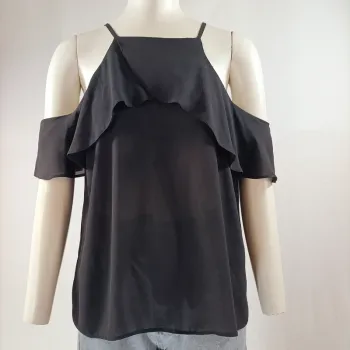Top noir fluide à volants épaules dénudées Atmosphere taille 38 A974