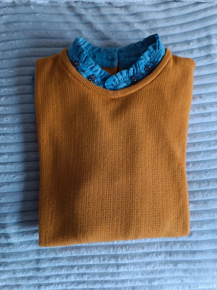 Magnifique pull chemise ocre avec strass - taille M - Neuf