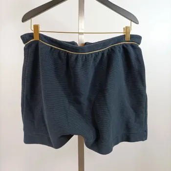 Short bleu marine texturé taille haute zip doré détail passepoil chic taille XL estimée A1388