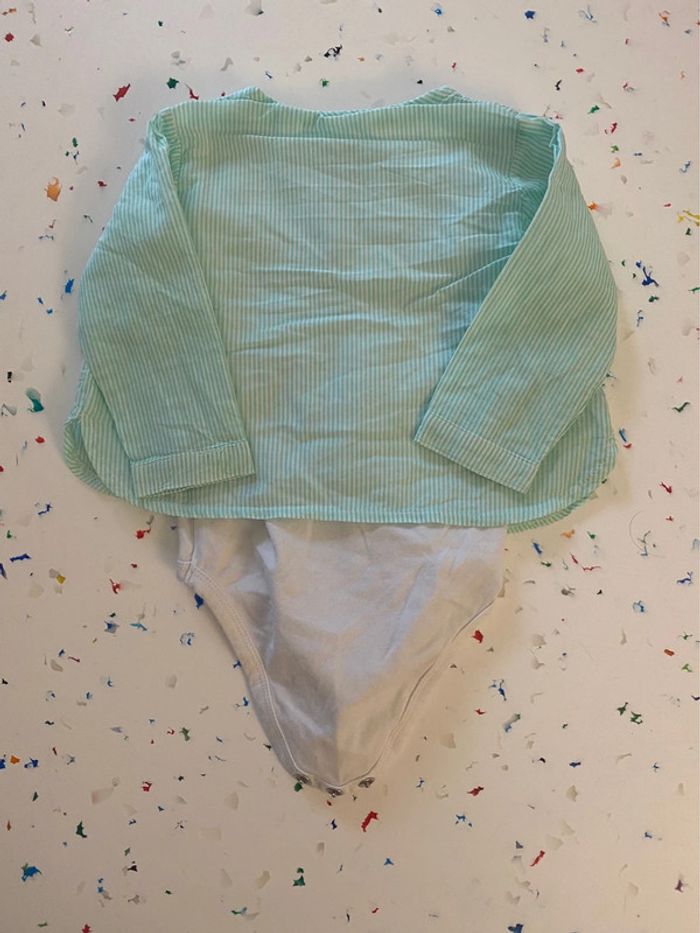 Body blouse à carreaux vert pale 6 mois Vertbaudet - photo numéro 3