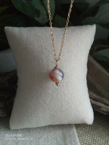 Collier pendentif en pierre agate feu