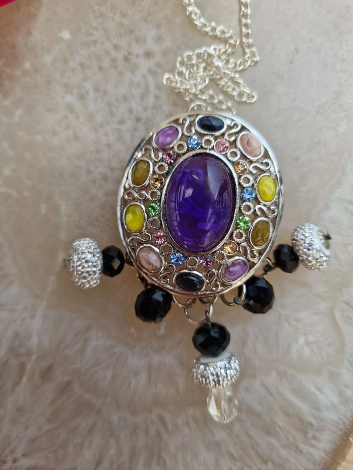 Collier Vintage Baroque Pierres Multicolore Perles Cristal - photo numéro 10