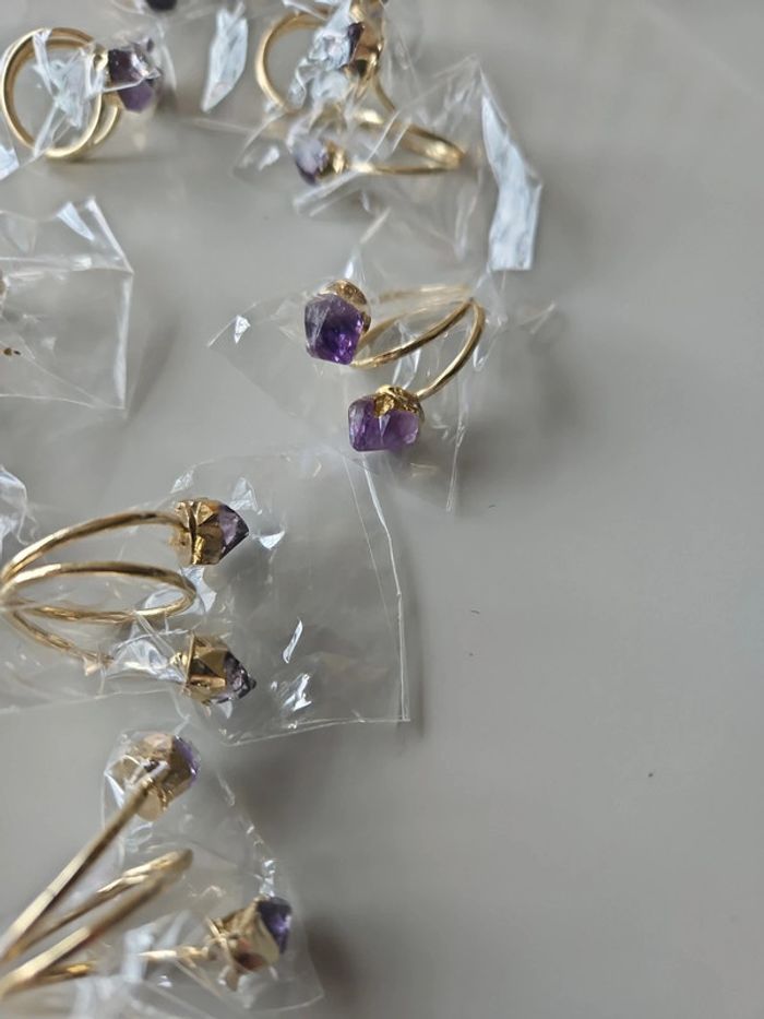 Bague ajustable Améthyste doré