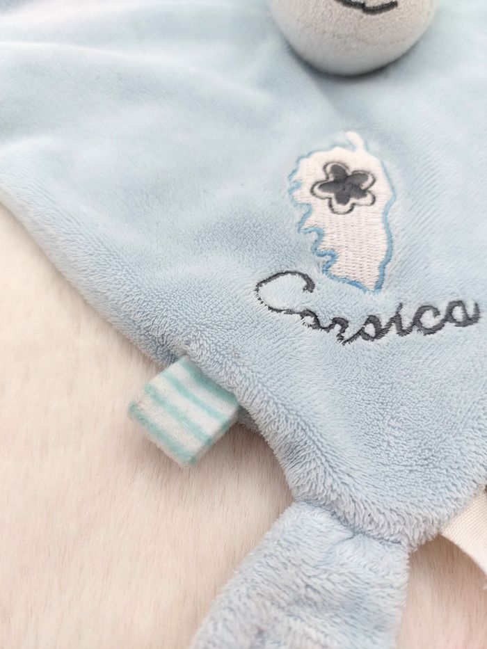 Doudou plat âne cheval bleu Corse Corsica blanc gris Textisun attache tétine - photo numéro 5