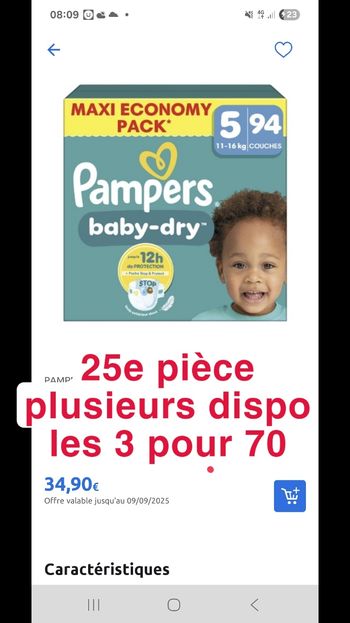 Couche pampers lot X3 taille 3 4 et 5